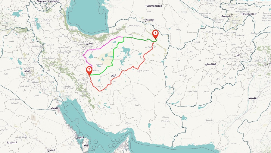 مسیر مشهد به اصفهان